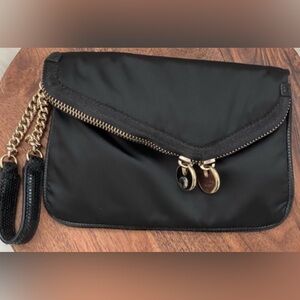 Henri Bendel Black Clutch with Gold Chain